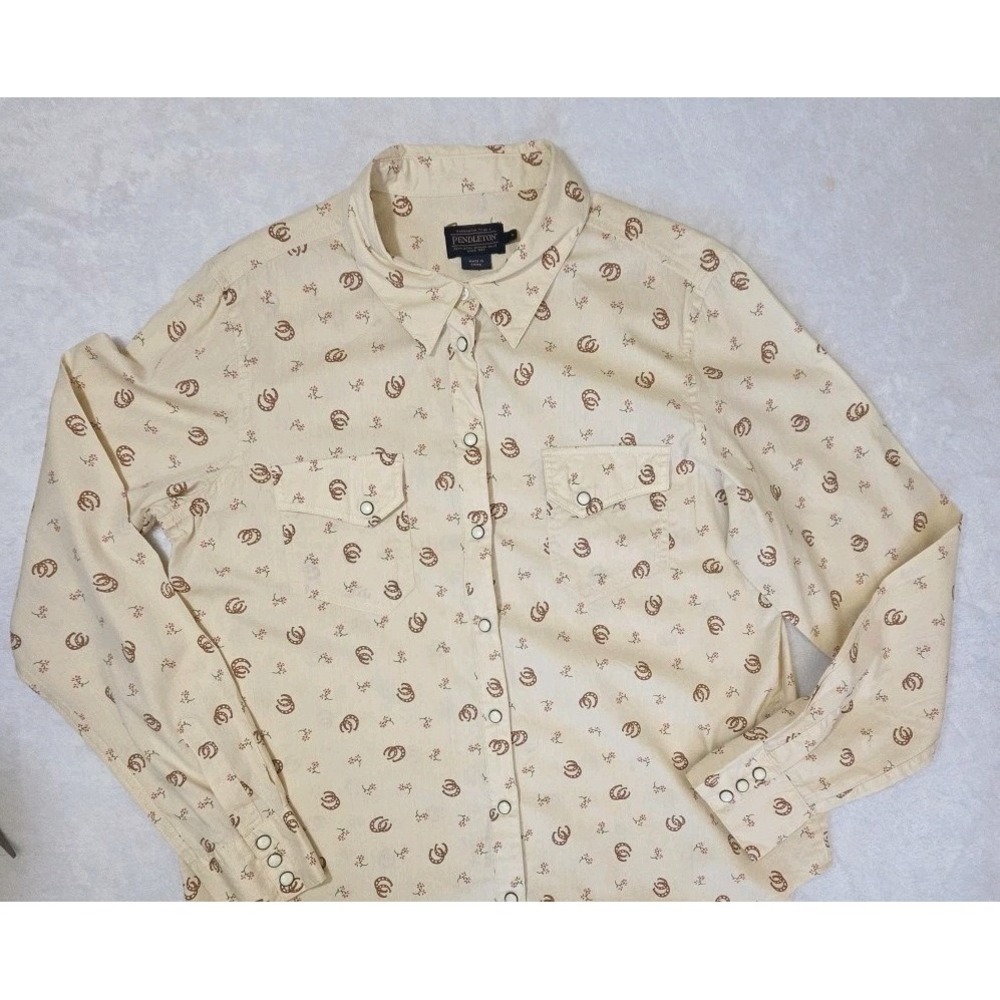 Pendleton Gambler Pearl Snap Shirt Cowgirl Western Floral Horsehoes Women L $119 - Picture 7 of 12